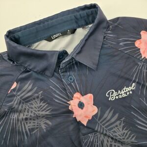 UNRL Barstool Golf Mens Navy Pink Floral Tropical Polo Shirt Medium M